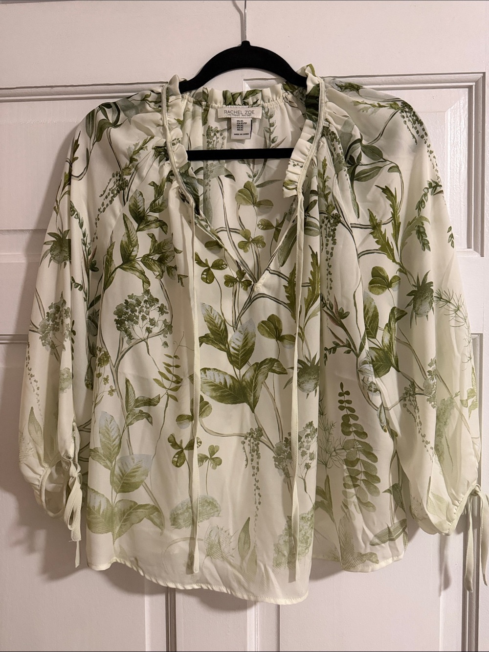 Rachel Zoe Floral Tie-Neck Blouse with Green Botanical Print
